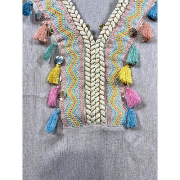 Soft‎ Surroundings Tassel Embroidered V-Neck Blouse M Beige boho - Picture 3 of 6